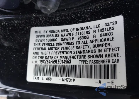2020 Honda Insight Ex from USA, damaged, VIN 19XZE4F59LE014963